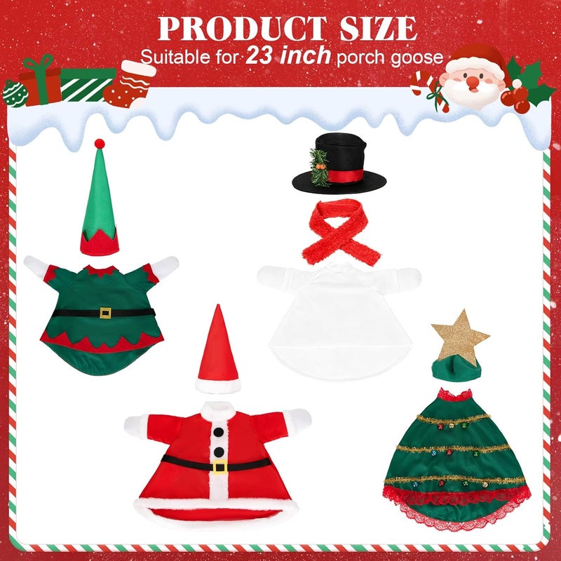 Bafeil 4 Sets Christmas Porch Goose Outfits for 23 Inch Lawn Statue, Costume Christmas Tree Elf for Cement Plastic Goose Statue, Xmas Claus Sculpture Clothes for Garden Yard Patio Xmas Holiday Party Decor - Image 2